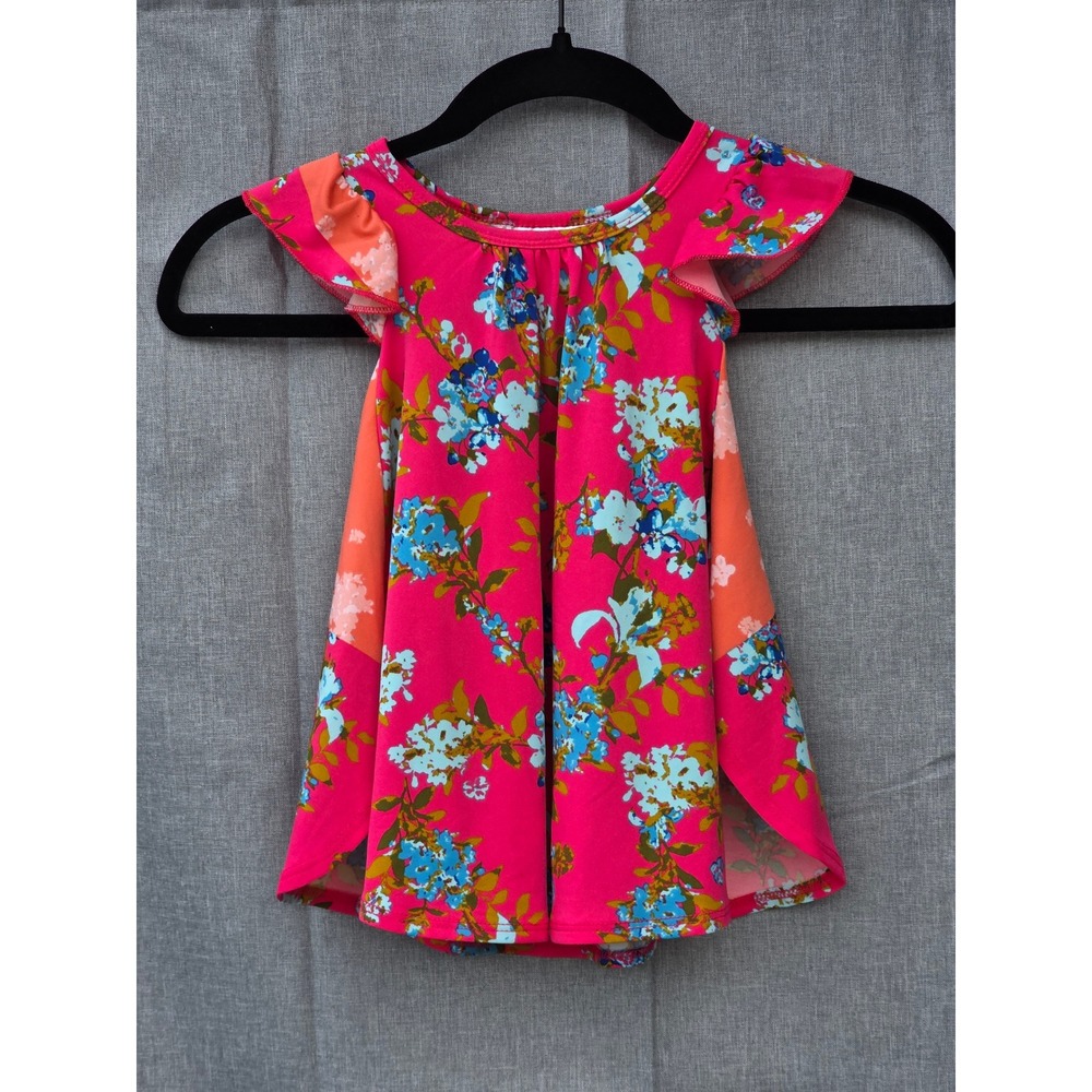 DotDotSmile Pink Orange Colorblock Cap Sleeve Twirl Dress Floral 6/12M FCMT1017